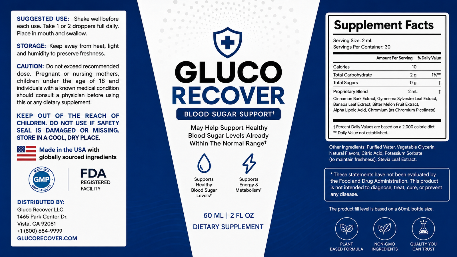 Gluco Recover ingredients label