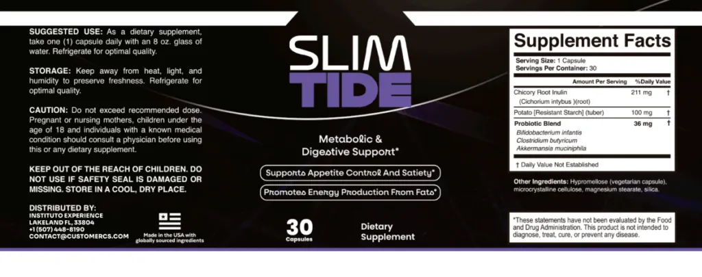 SlimTide ingredients label