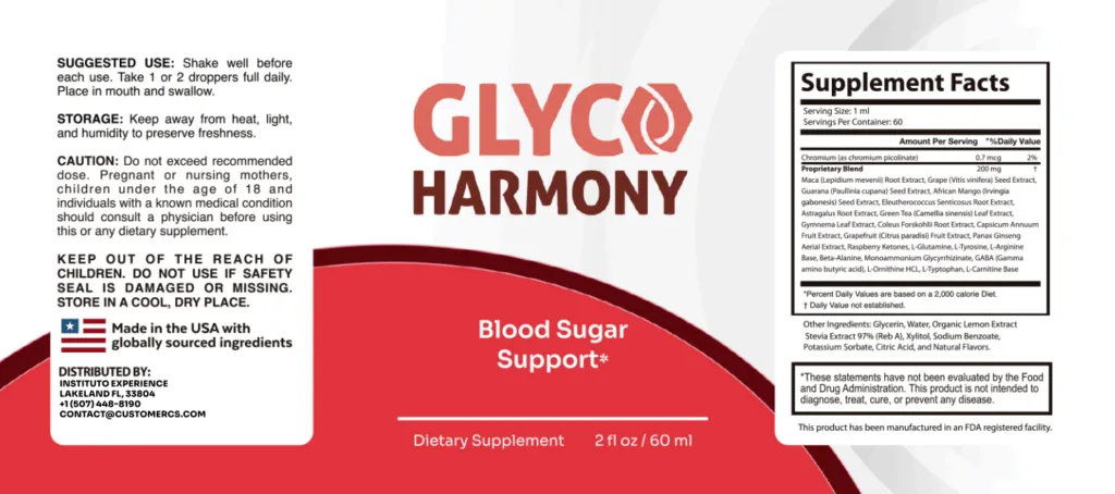 Glyco Harmony ingredients label
